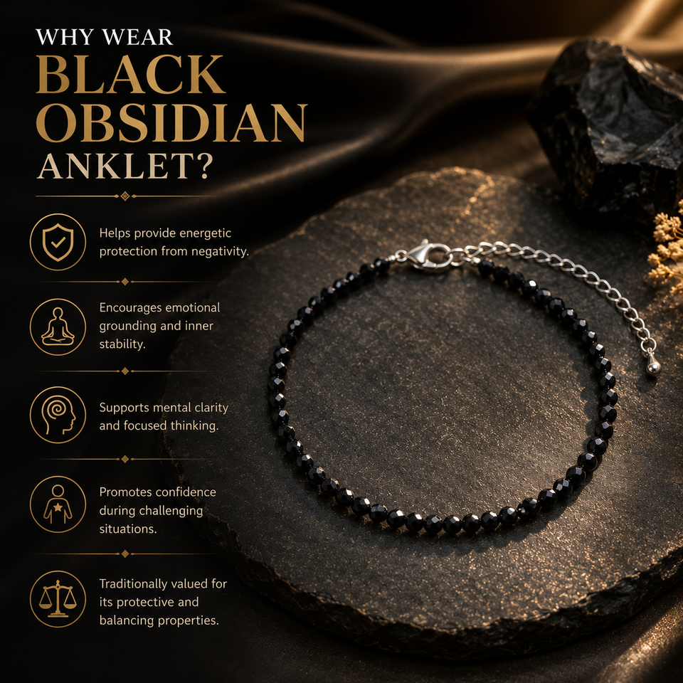 Natural Black Obsidian Anklet