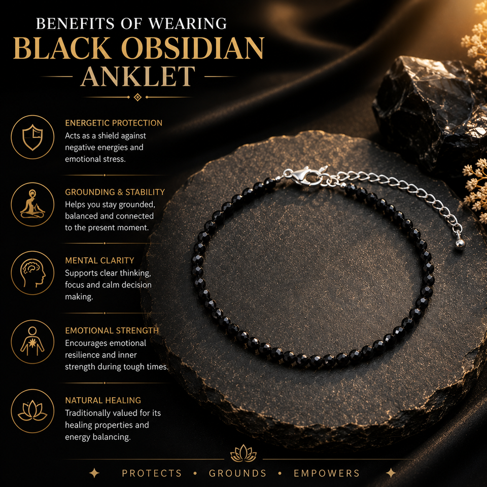 Natural Black Obsidian Anklet