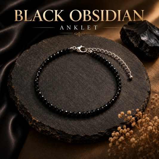 Natural Black Obsidian Anklet