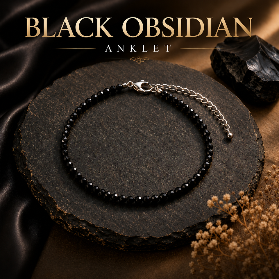 Natural Black Obsidian Anklet