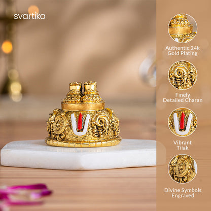 Balaji Charan with Shanku Chakra Namam – Gold Plated (2 Inch) with Gajalakshmi Tirupati Balaji Murti - Gold & Silver Plated (9 Inch) - Combo
