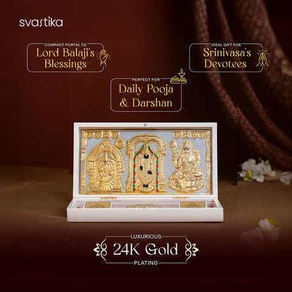 Balaji Charan with Shanku Chakra Namam – Gold Plated (2 Inch) with Balaji Pocket Temple - Gold Plated (Small) - Combo