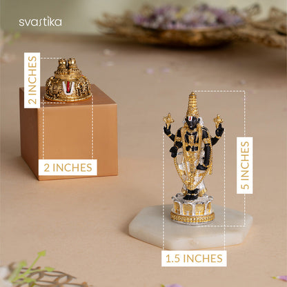 Balaji Charan with Shanku Chakra Namam – Gold Plated (2 Inch) with Tirupati Balaji (Venkateswara) Idol - Gold & Silver Plated (5 Inch) - Combo