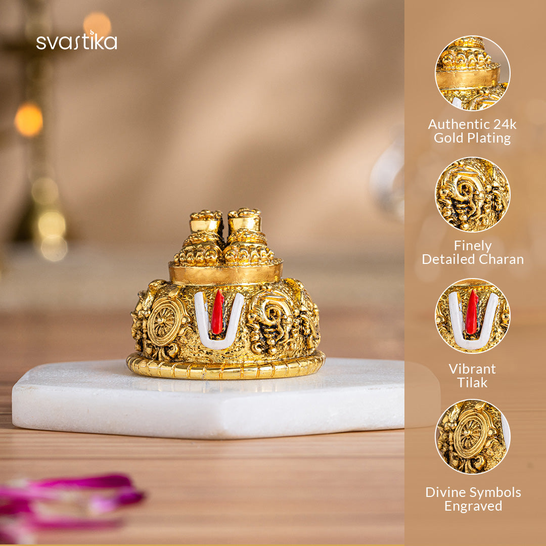 Balaji Charan with Shanku Chakra Namam – Gold Plated (2 Inch) with Tirupati Balaji (Venkateswara) Idol - Gold & Silver Plated (5 Inch) - Combo