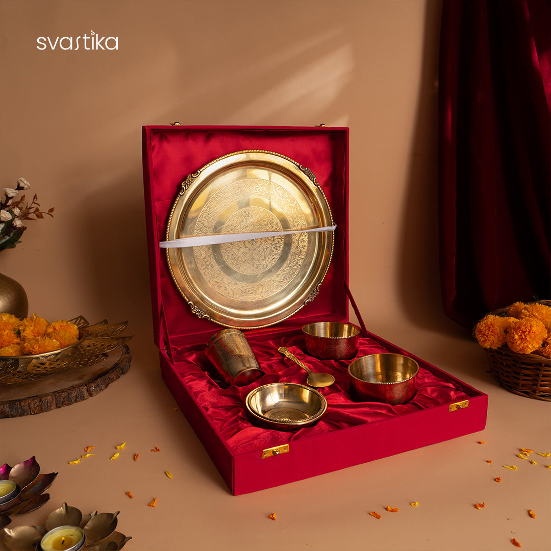 Pure Brass Luxury Bhog Thali Set (12.5 Inch)