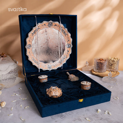 Peach Enamel German Silver Pooja Thali Set (12 Inch)