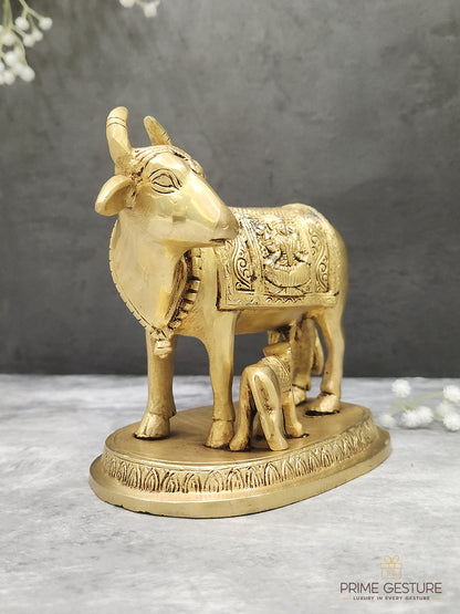 Brass Kamdhenu Cow & Calf Idol