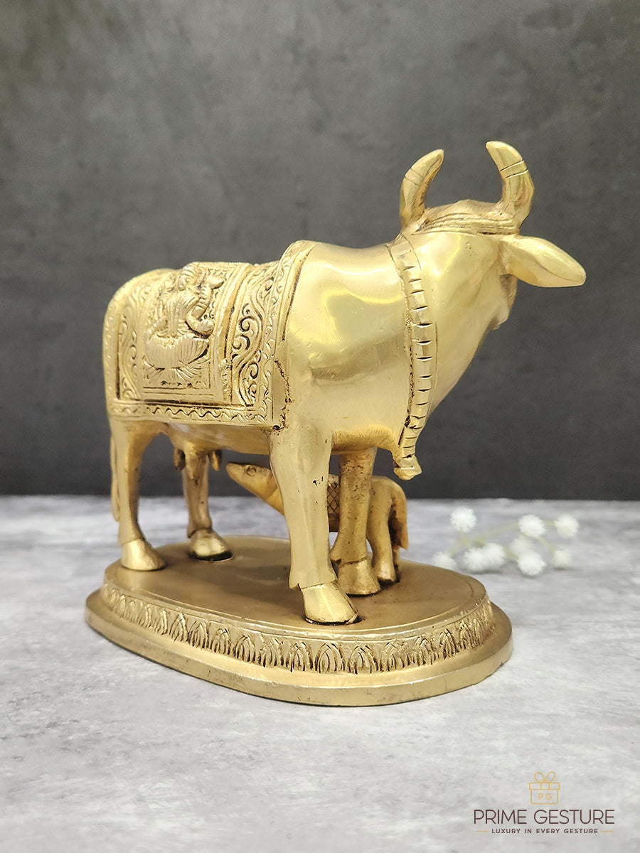 Brass Kamdhenu Cow & Calf Idol