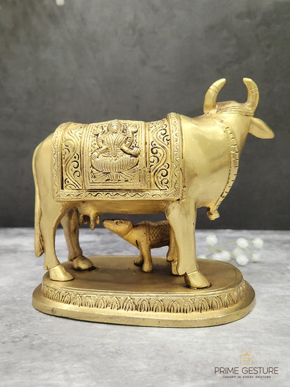 Brass Kamdhenu Cow & Calf Idol