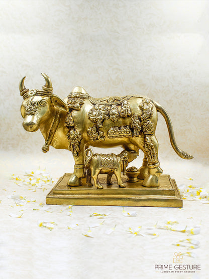 Pure Brass Kamadhenu Cow with Calf Idol