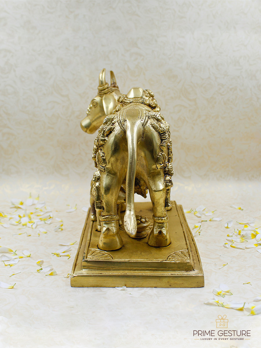 Pure Brass Kamadhenu Cow with Calf Idol