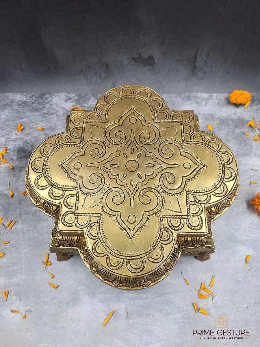 Elegant Antique Brass Square Chowki