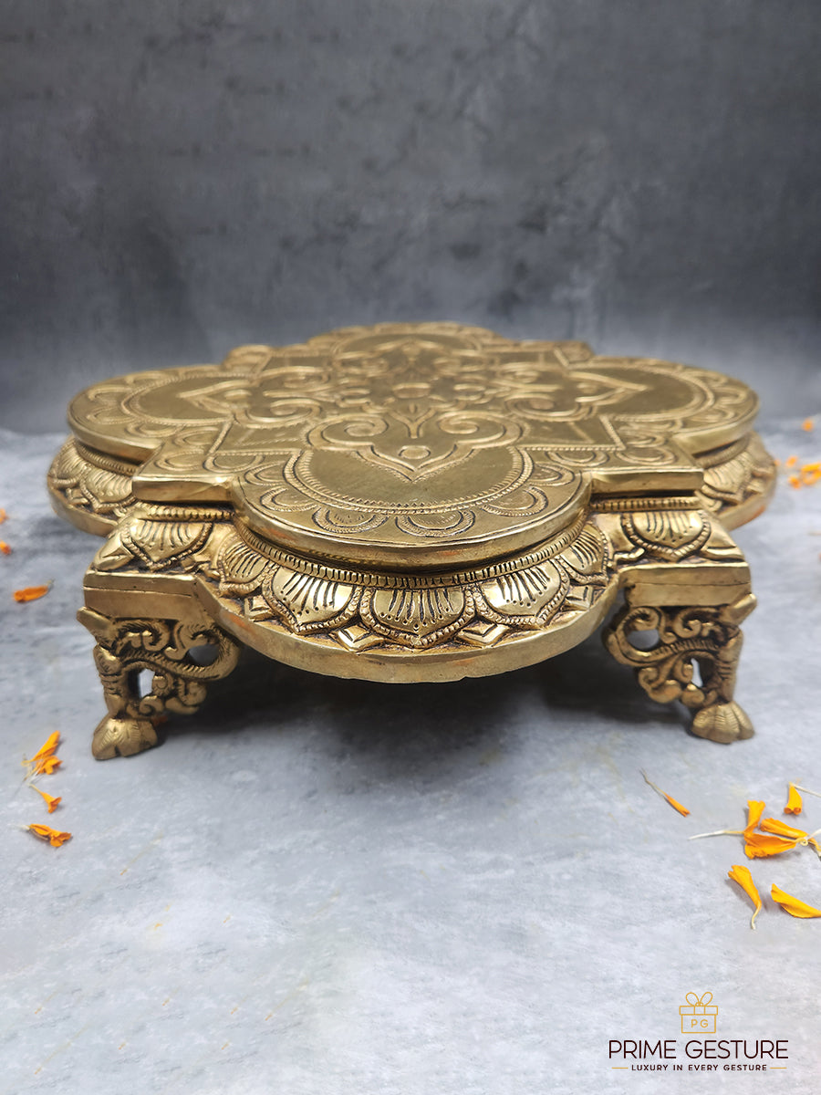 Elegant Antique Brass Square Chowki