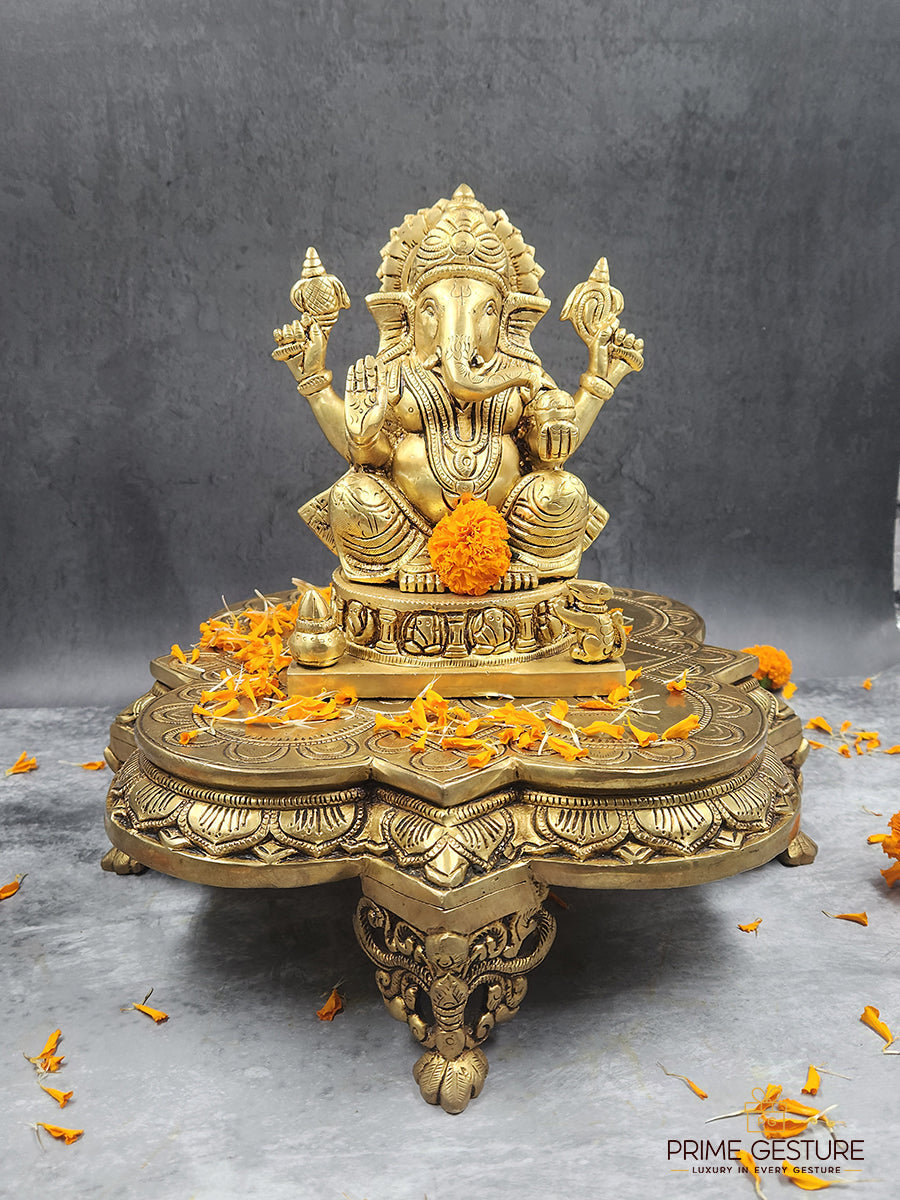 Elegant Antique Brass Square Chowki