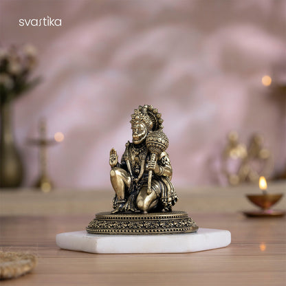 Brass Hanuman Idol Blessing in Abhaya Mudra (3.5 Inch)