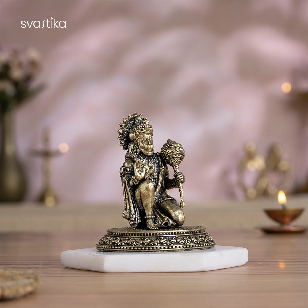 Brass Hanuman Idol Blessing in Abhaya Mudra (3.5 Inch)