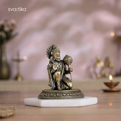 Brass Hanuman Idol Blessing in Abhaya Mudra (3.5 Inch)