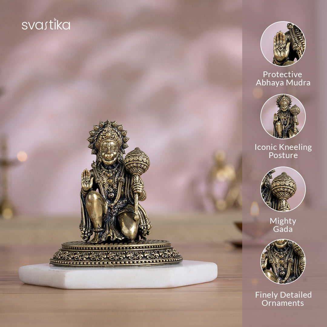 Brass Hanuman Idol Blessing in Abhaya Mudra (3.5 Inch)