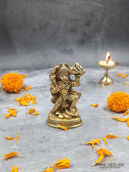 Brass Hanuman Ji Idol with Sanjeevani Mountain