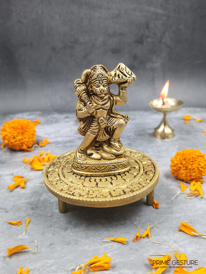 Brass Hanuman Ji Idol with Sanjeevani Mountain