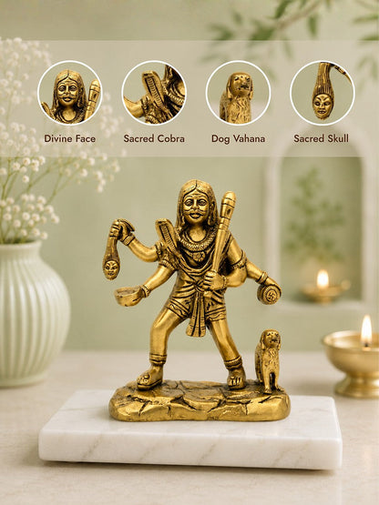 Brass Kaal Bhairav Idol with Shwan Dog for Home, Office & Vastu Protection