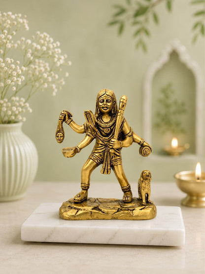 Brass Kaal Bhairav Idol with Shwan Dog for Home, Office & Vastu Protection