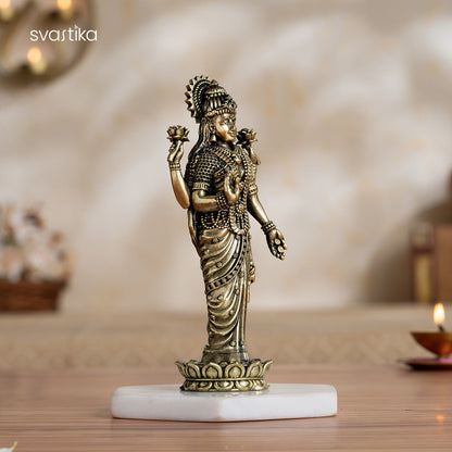 Brass Lakshmi Idol Standing on Lotus (6 Inch)