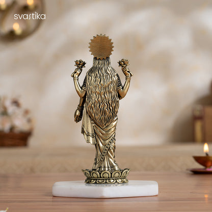 Brass Lakshmi Idol Standing on Lotus (6 Inch)