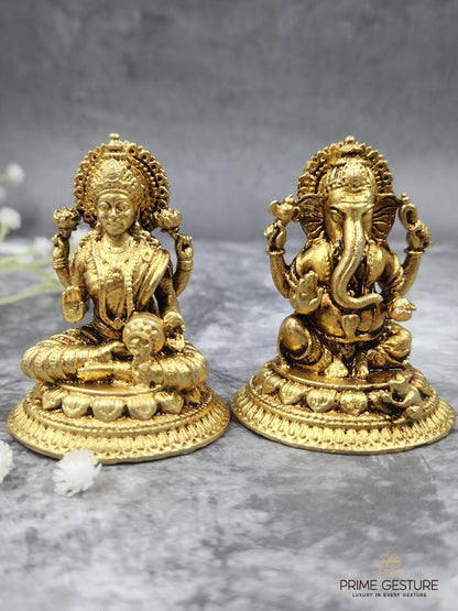 Brass Lakshmi Ganesh Idol Set – Harmony of Prosperity & Wisdom