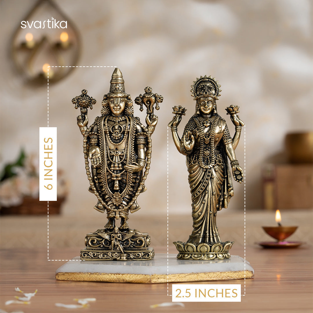 Brass Lord Balaji and Mata Lakshmi For Pooja Room - 6 Inch