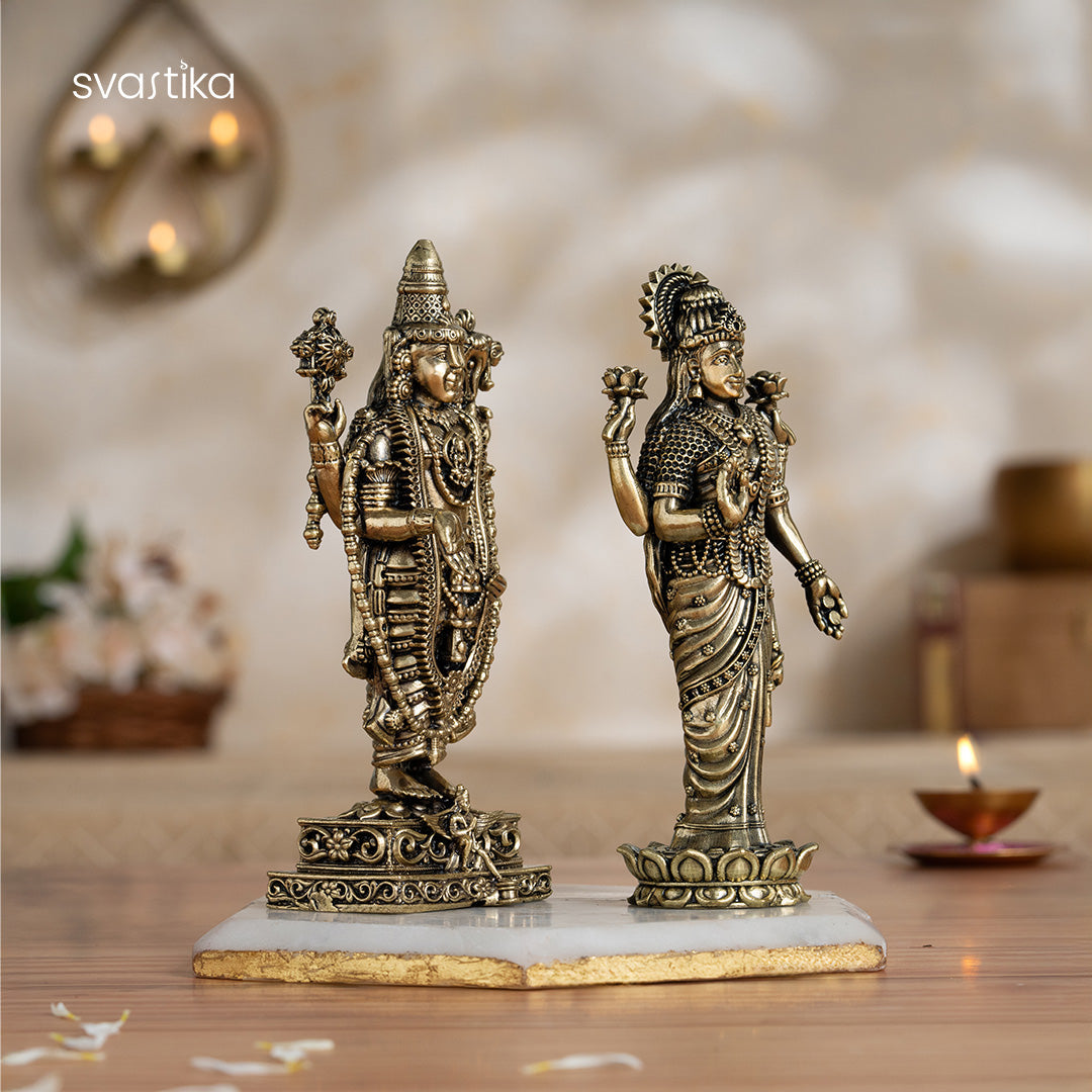 Brass Lord Balaji and Mata Lakshmi For Pooja Room - 6 Inch