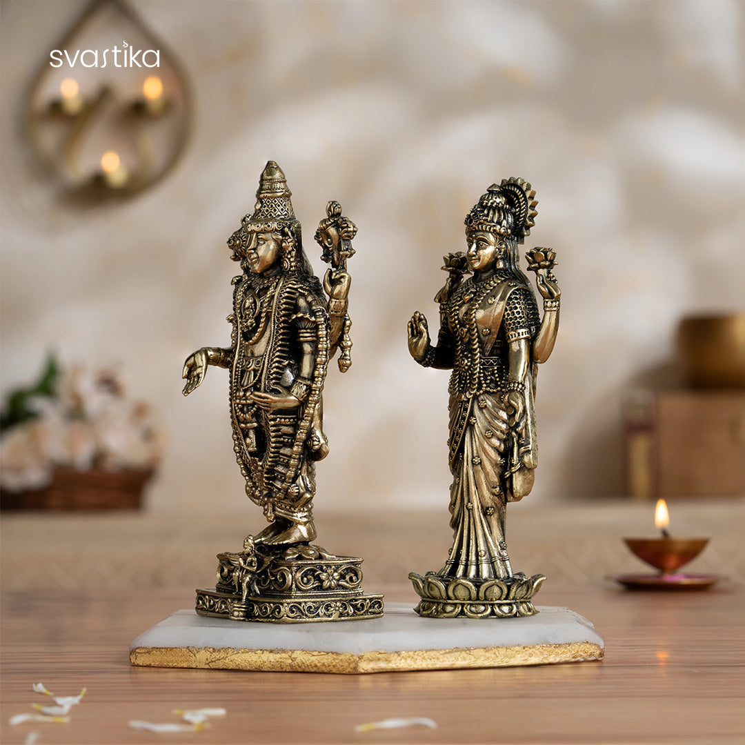Brass Lord Balaji and Mata Lakshmi For Pooja Room - 6 Inch