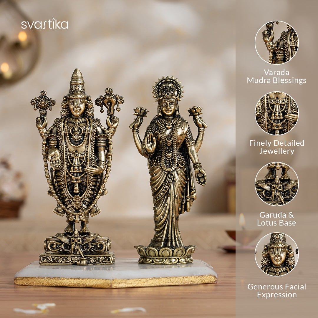 Brass Lord Balaji and Mata Lakshmi For Pooja Room - 6 Inch