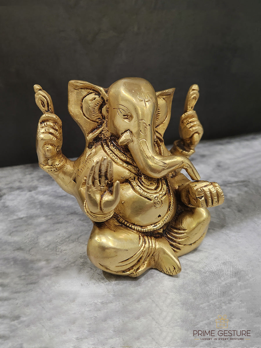 Brass Ganesh Ji Idol in Seated Posture