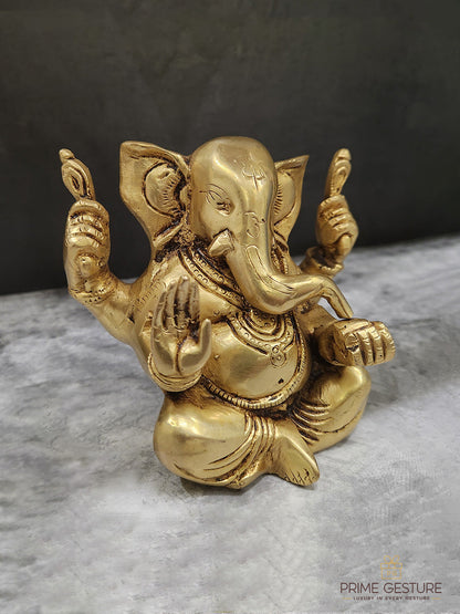 Brass Ganesh Ji Idol in Seated Posture