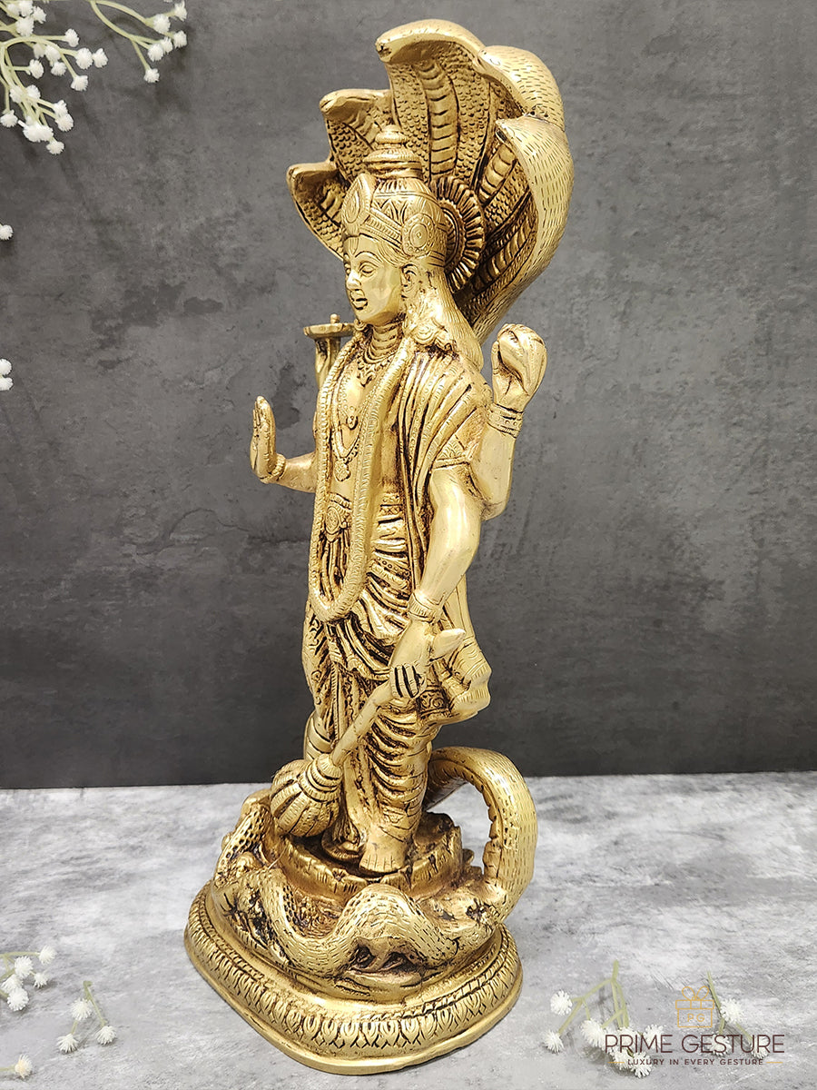 Divine Brass Lord Narayan Idol with Sheshnag