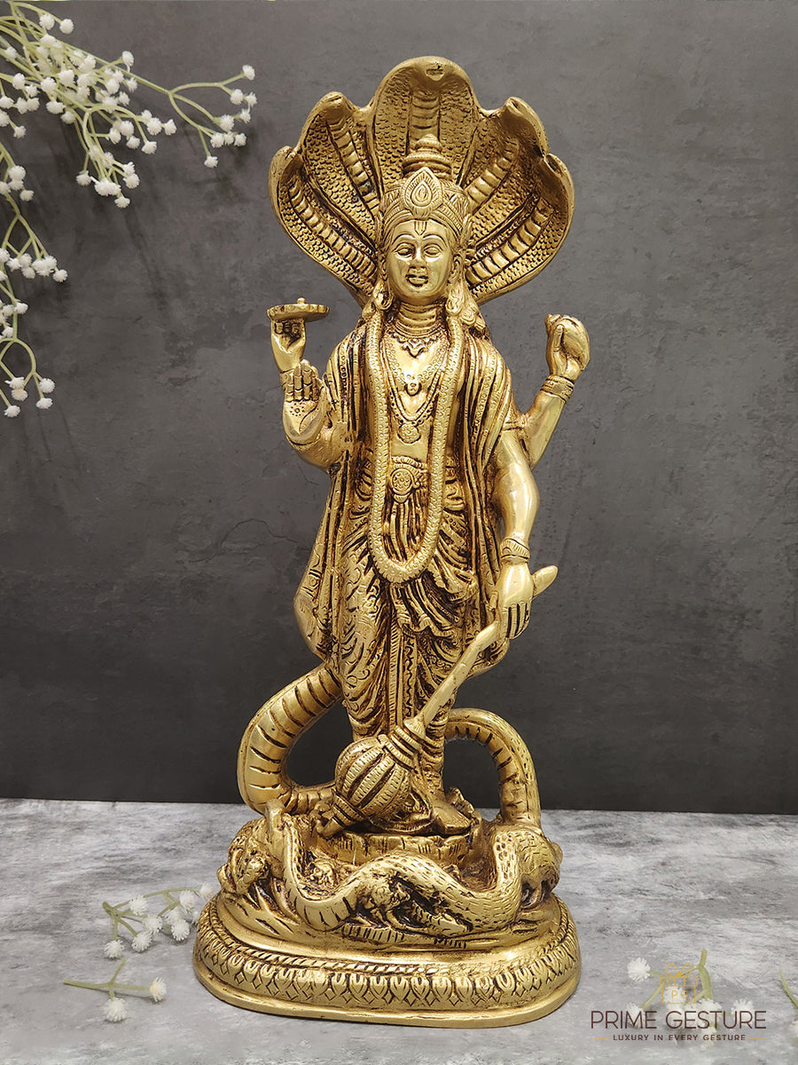 Divine Brass Lord Narayan Idol with Sheshnag