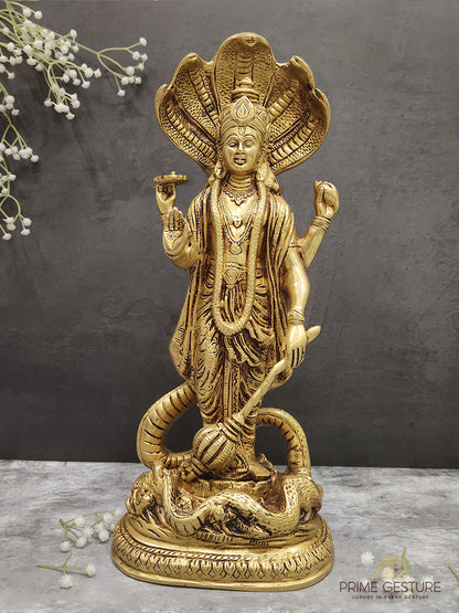 Divine Brass Lord Narayan Idol with Sheshnag