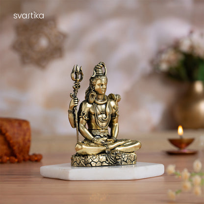 Brass Lord Shiva Meditating Idol (4 Inch)