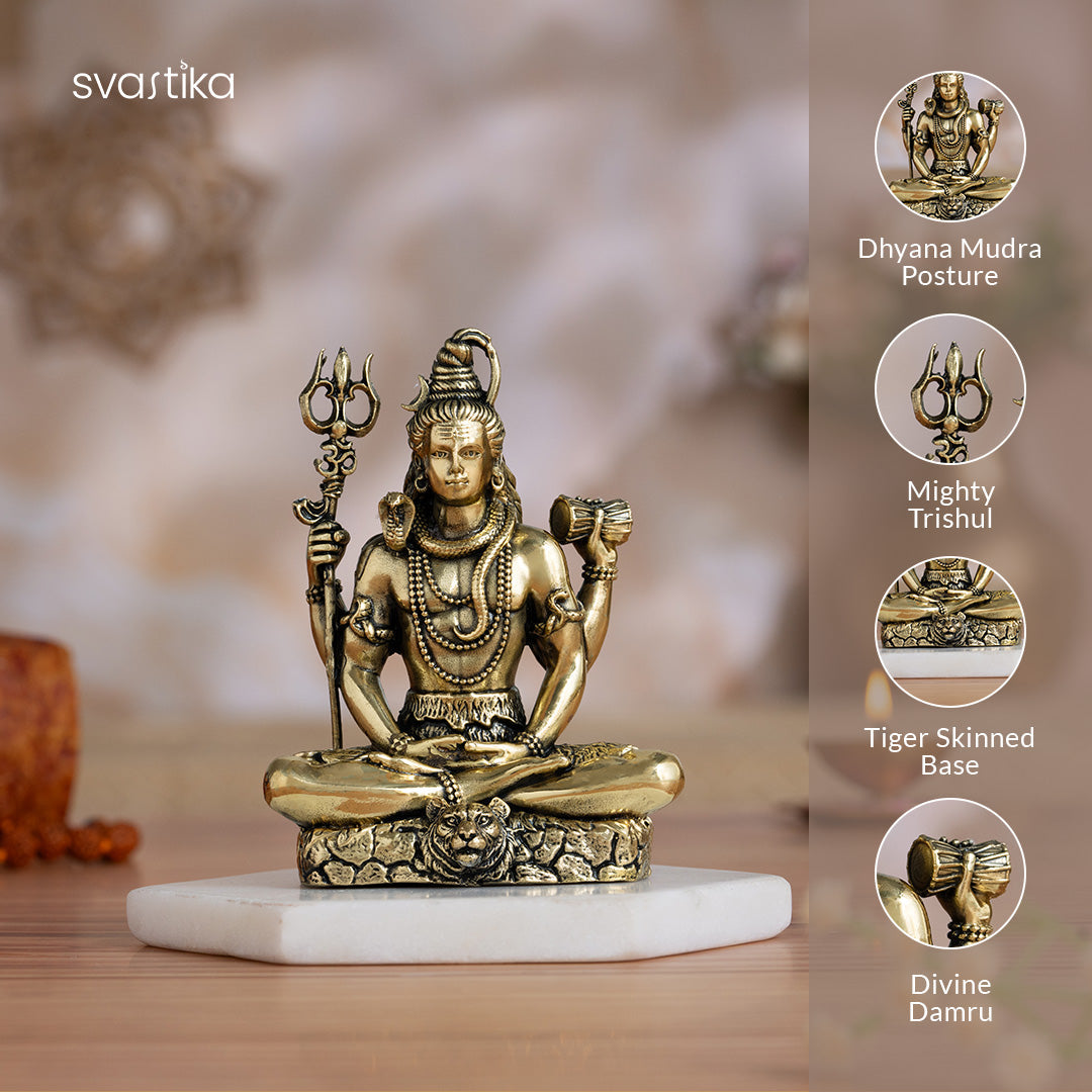 Brass Lord Shiva Meditating Idol (4 Inch)