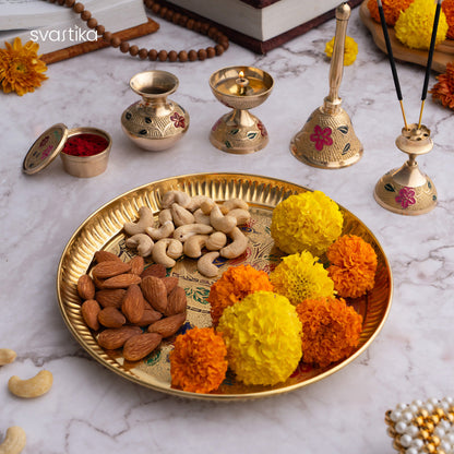 Brass Peacock Meenakari Pooja Thali (8 Inch)