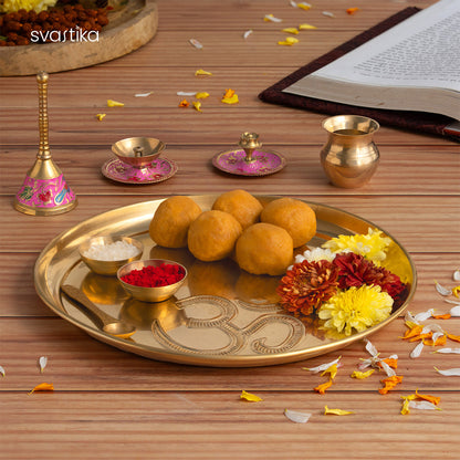 Brass Om Engraved Pooja Thali Set (10 Inch)