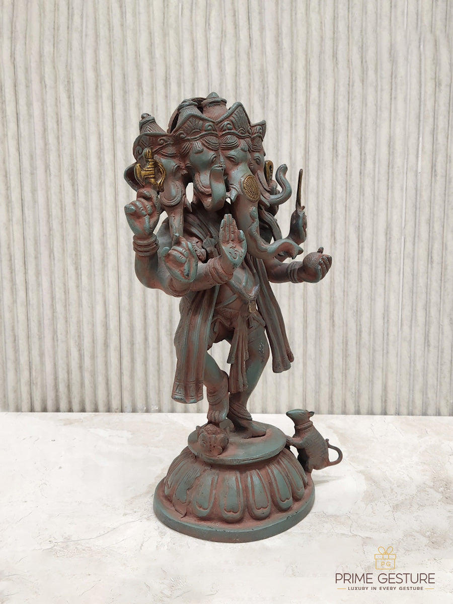 Brass Panchmukhi Nritya Ganesha Idol