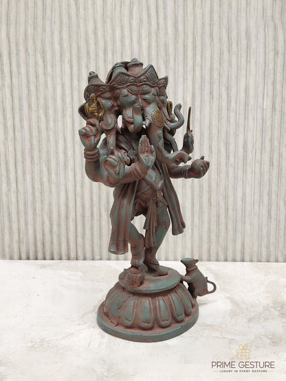 Brass Panchmukhi Nritya Ganesha Idol