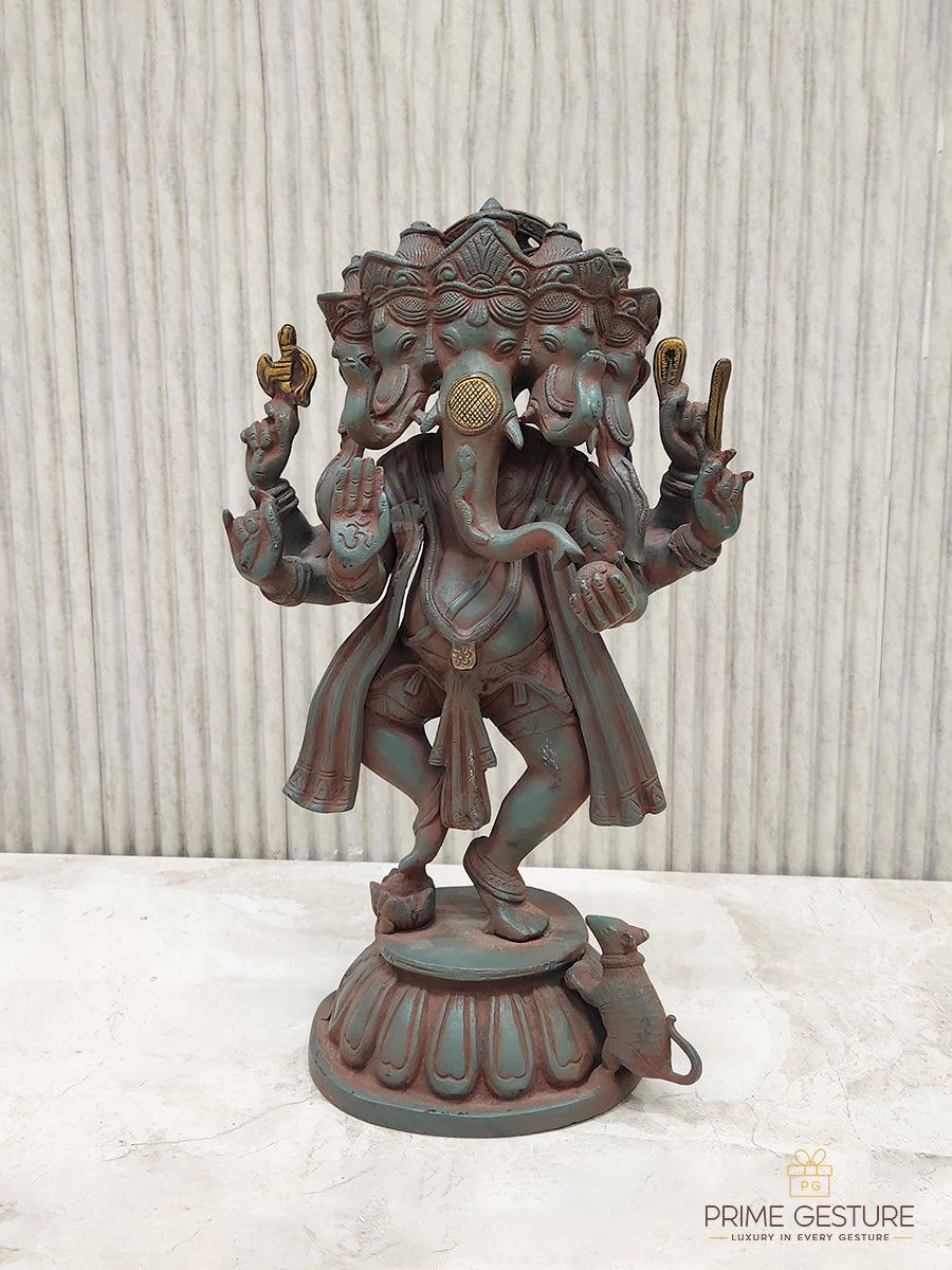 Brass Panchmukhi Nritya Ganesha Idol