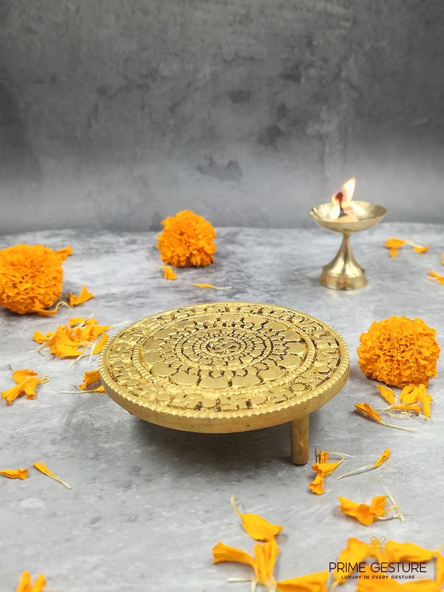 Auspicious Round Brass Pooja Chowki