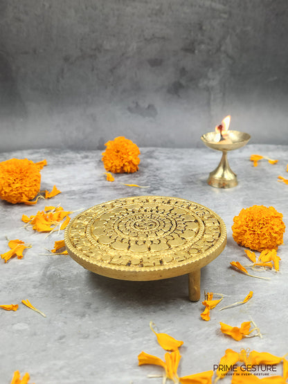 Auspicious Round Brass Pooja Chowki