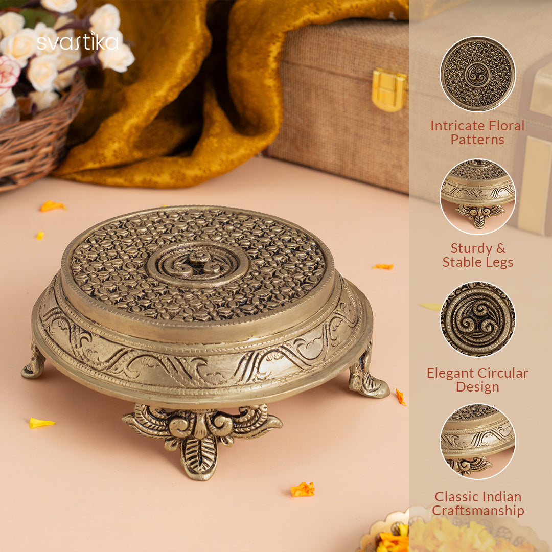 Brass Round Pooja Chowki (6.5 Inch)