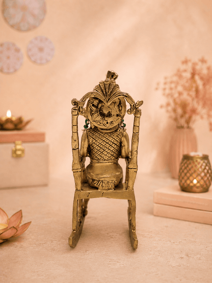 Brass Vidya Vinayak Ganesha Idol | Sitting on Swing Chair & Reading Ramayana for Wisdom, Education, Prosperity & Peaceful Vastu Energy