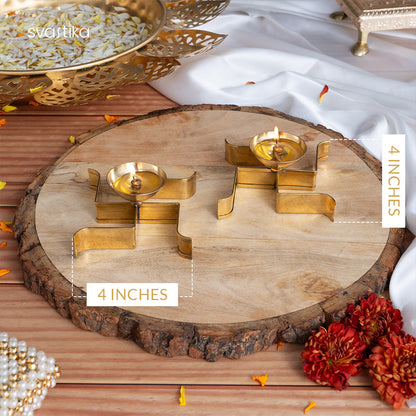 Brass Horizontal Swastika Symbol Diya (Set of 2)